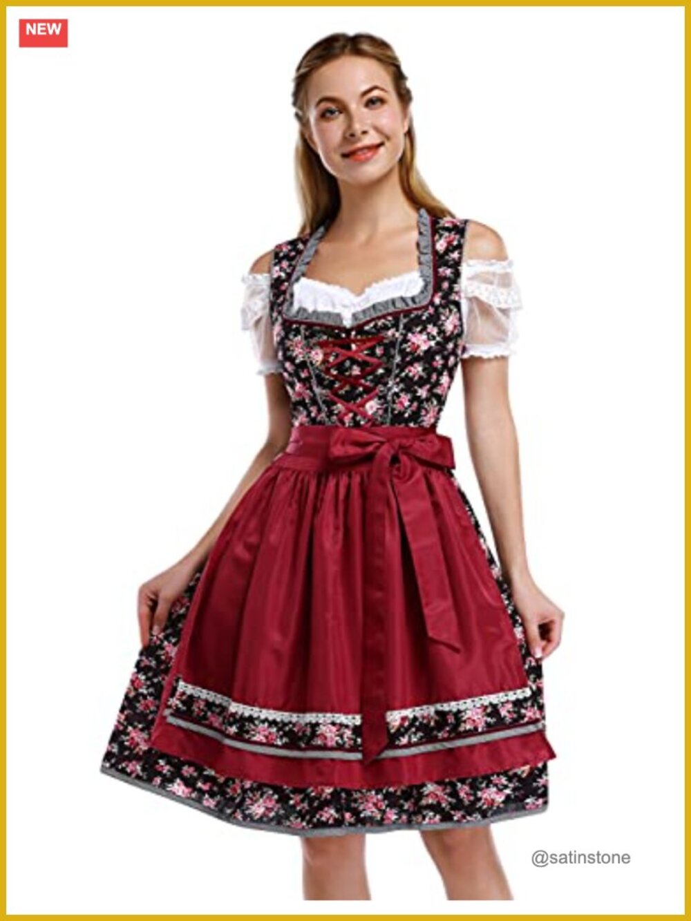 3PC Dirndl Beer Dress Set for Women Bavarian Oktoberfest Costume with Apron &